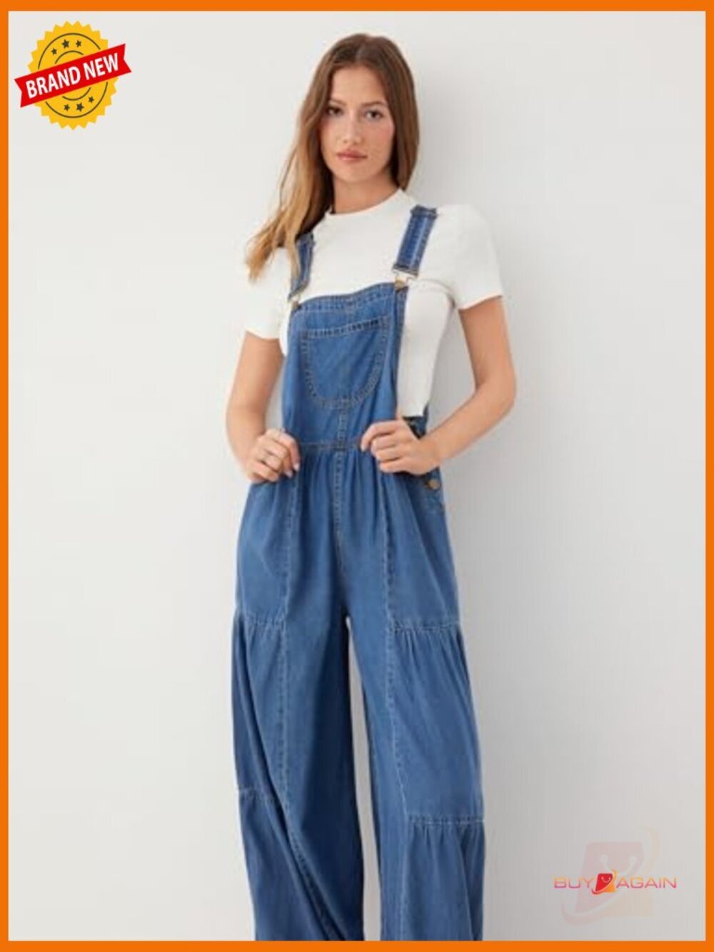 Wide Leg Denim Overalls Adjustable Strap Jumpsuit Front Pockets Lightweight - Picture 4 of 7